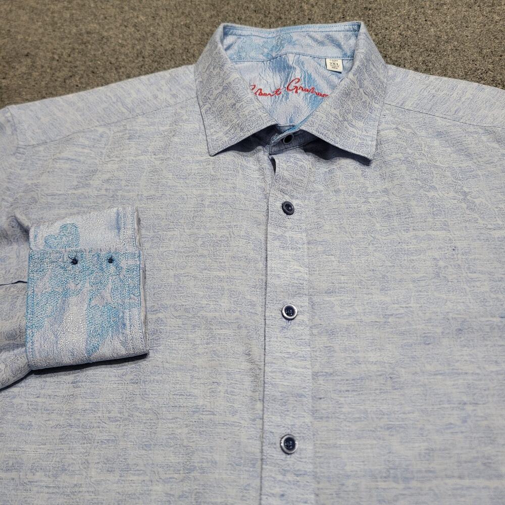 Robert Graham Shirt Mens 2XL XXL Blue Classic Fit Linen Blend Flip Cuff Button